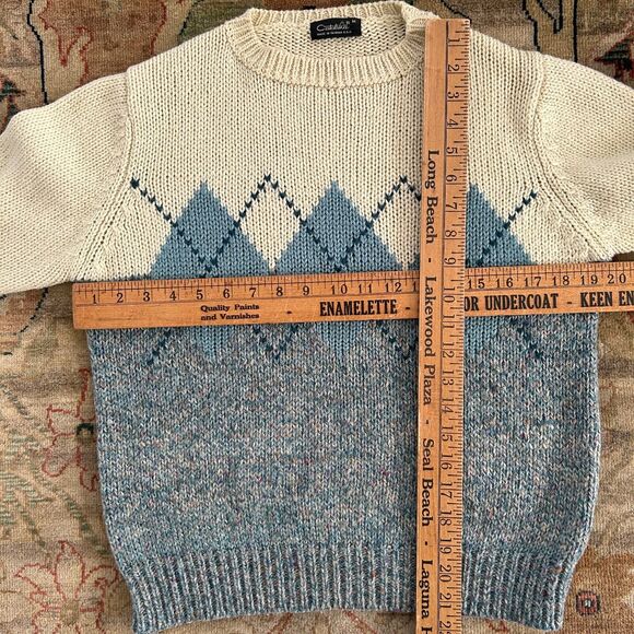 Vintage Preppy Argyle Sweater Cream Wool Blend Size M by CATALINA - Picture 5 of 8